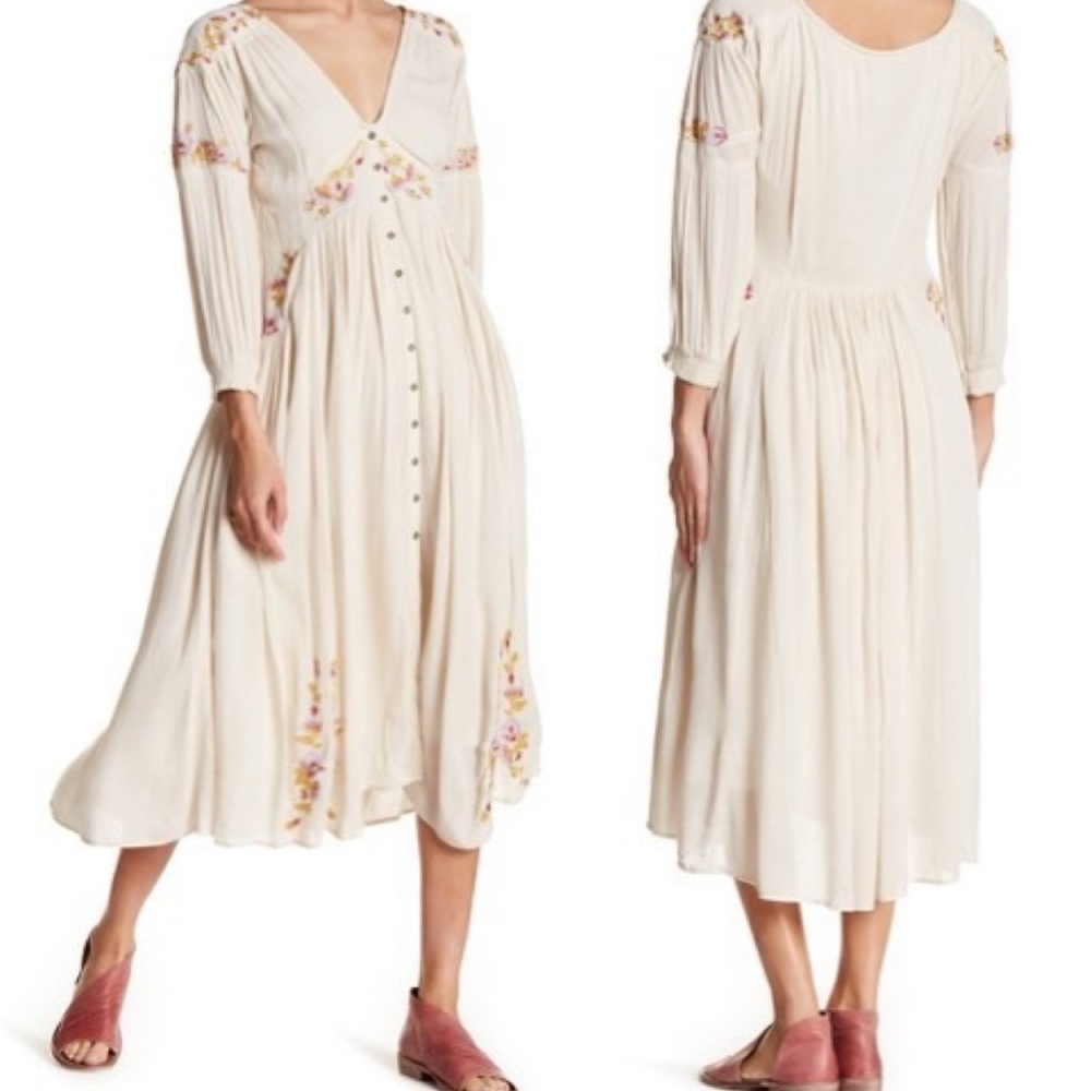 NWT Free People Day Glow Midi Dress Neutral Combo